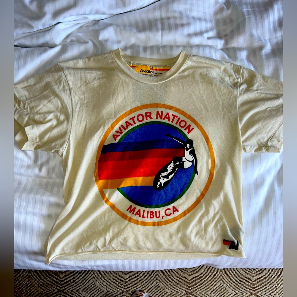 WOMENS AVIATOR NATION CROPPED SIGNATURE TEE